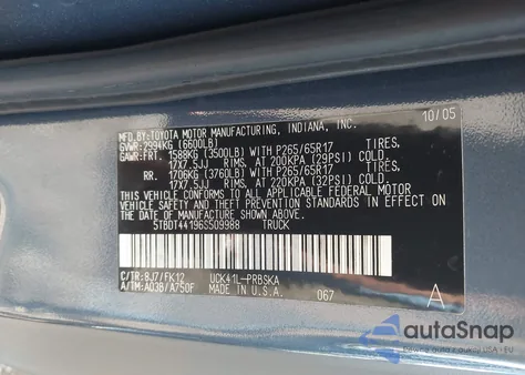 2006 Toyota Tundra Darrell Waltrip Edition/Sr5 V8 из США, поврежденный, VIN 5TBDT44196S509988